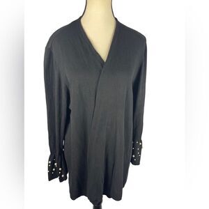 Lane Bryant Black Cotton Blend open Cardigan embellished W Faux‎ Pearls Sz 18/20
